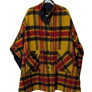 Vintage cape wool reversible plaid heritage cloak retro costume OSFM FLAW